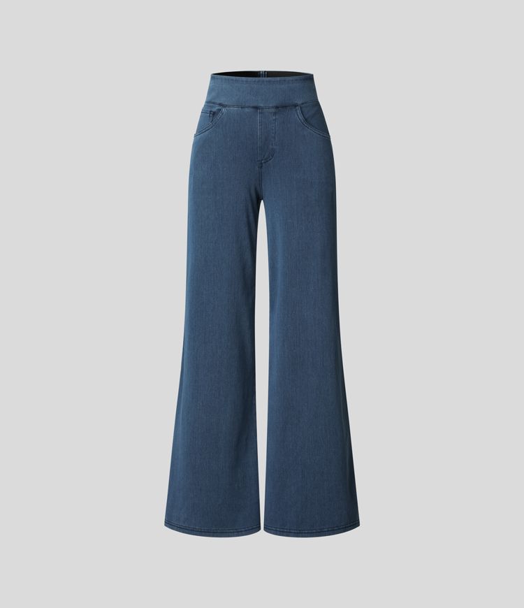Wijde jeans met hoge taille en stretch Dames