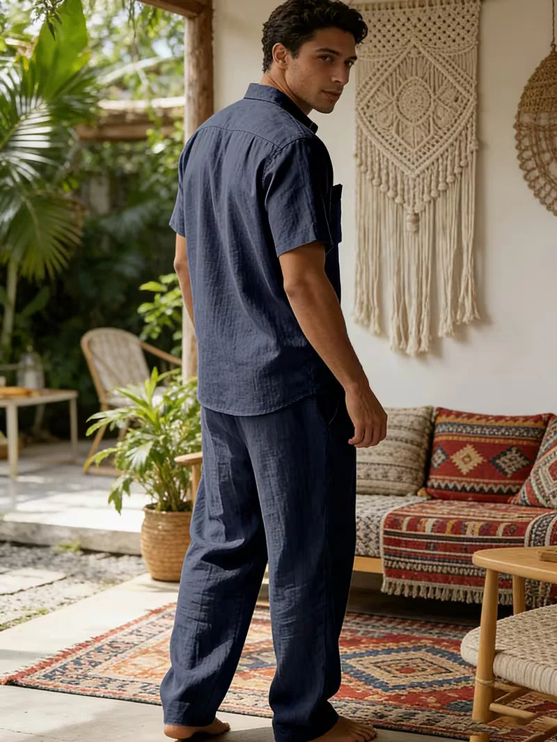 Tweedelige zomer set met wijde lange broek Heren