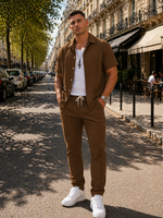 Tweedelige linnen zomer set met lange broek Heren