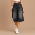 Denim bermuda short met hoge taille Dames