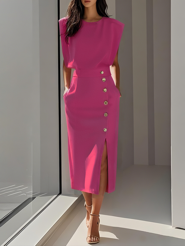 Midi jurk met knopen Dames