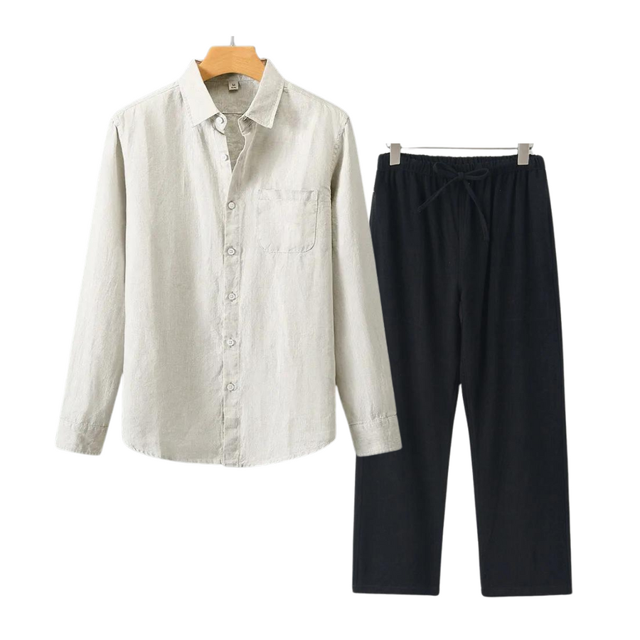 2-delige zomer set met overhemd en lange broek Heren