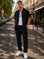 Tweedelige linnen zomer set met lange broek Heren