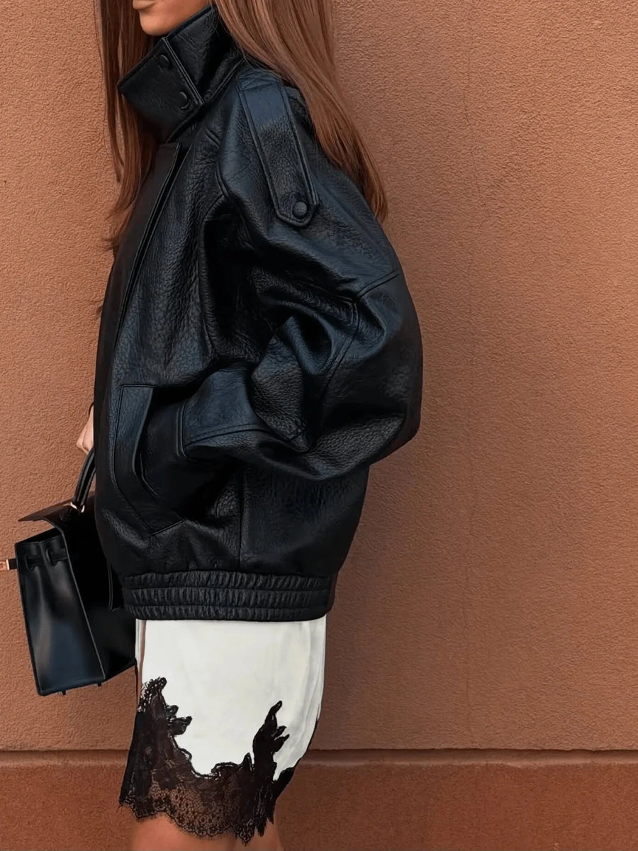 Leren Jas Dames met Asymmetrische Sluiting