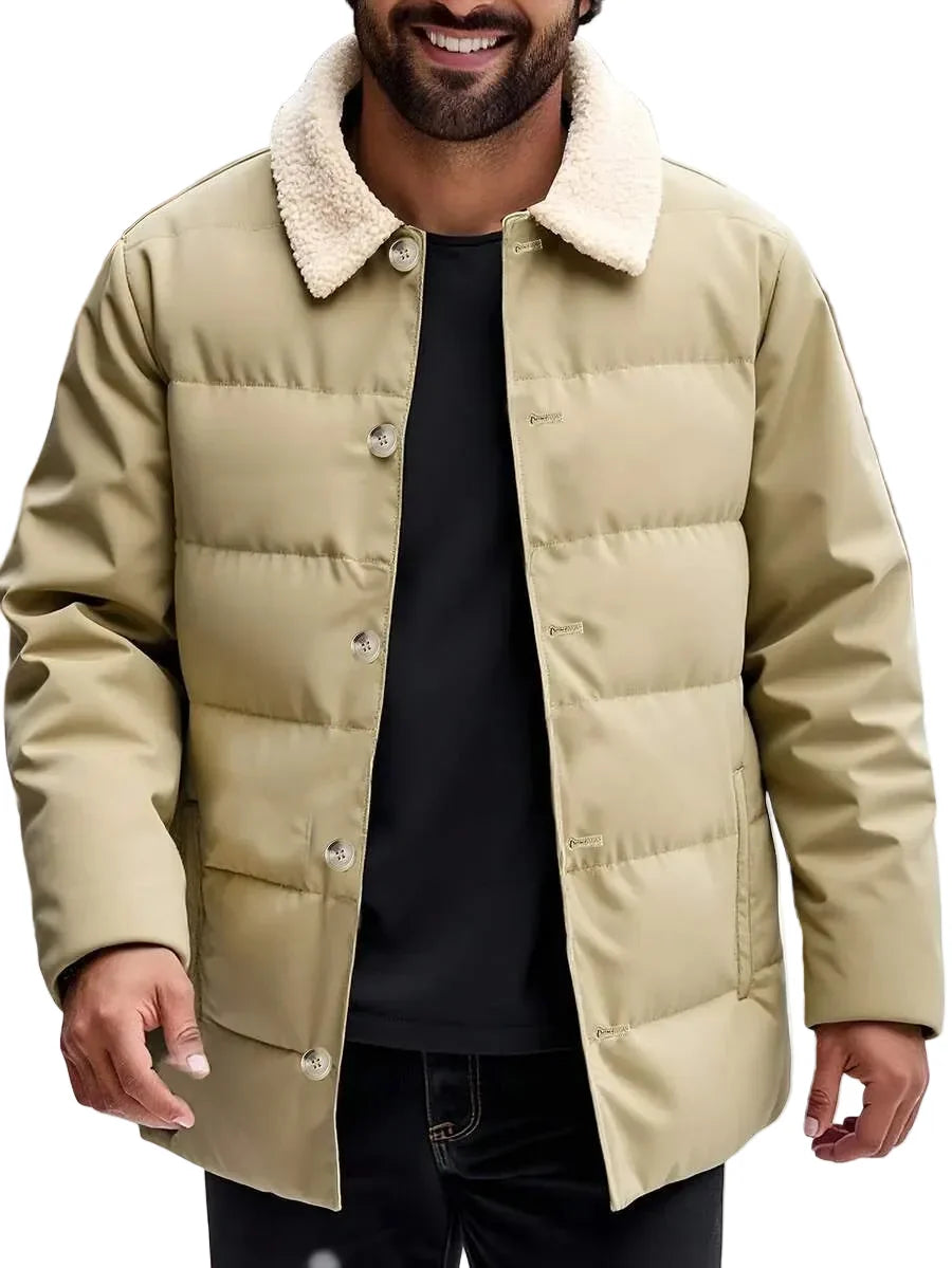 Winterjas Heren met Teddy Kraag en Knoopsluiting