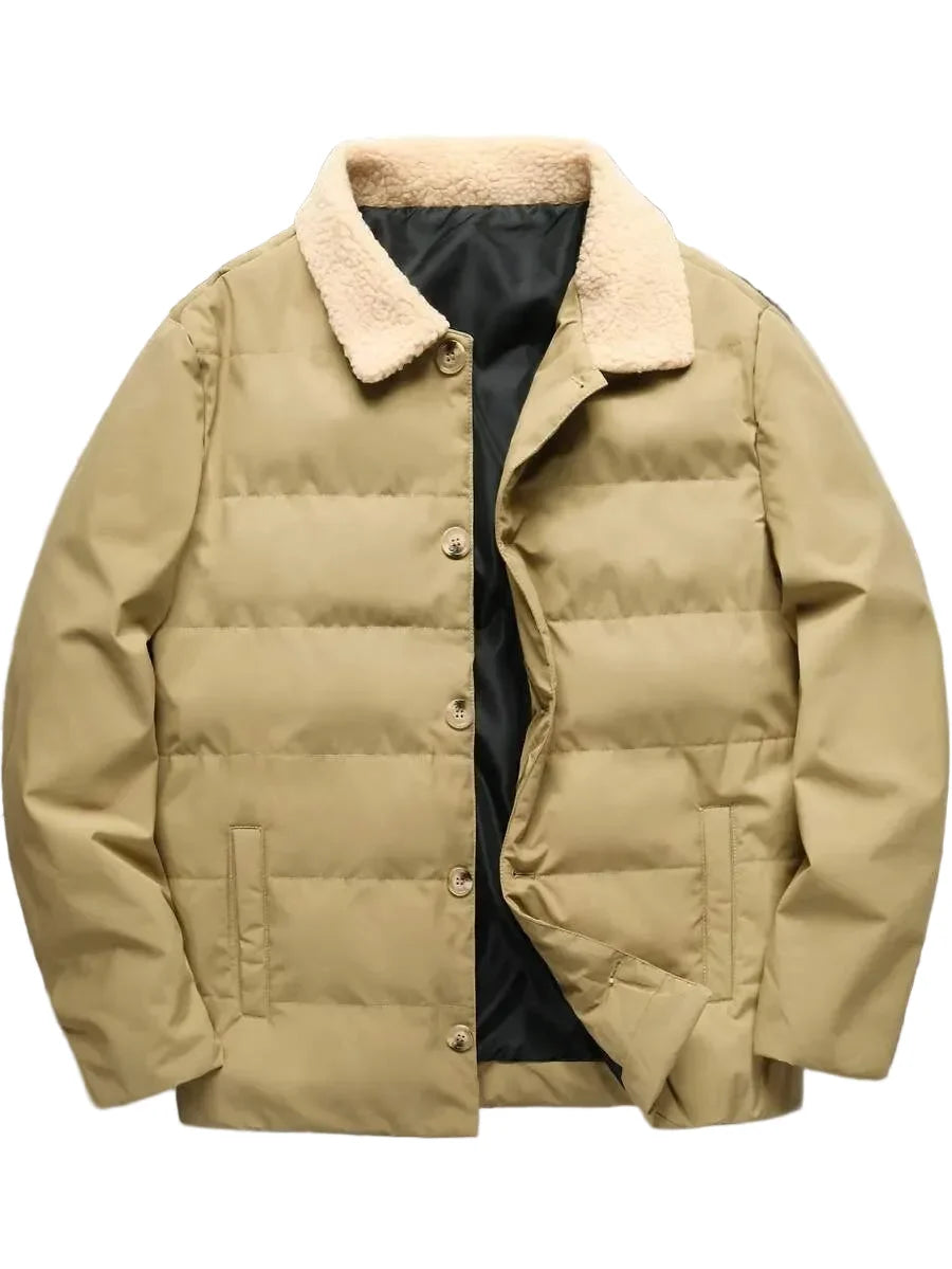 Winterjas Heren met Teddy Kraag en Knoopsluiting