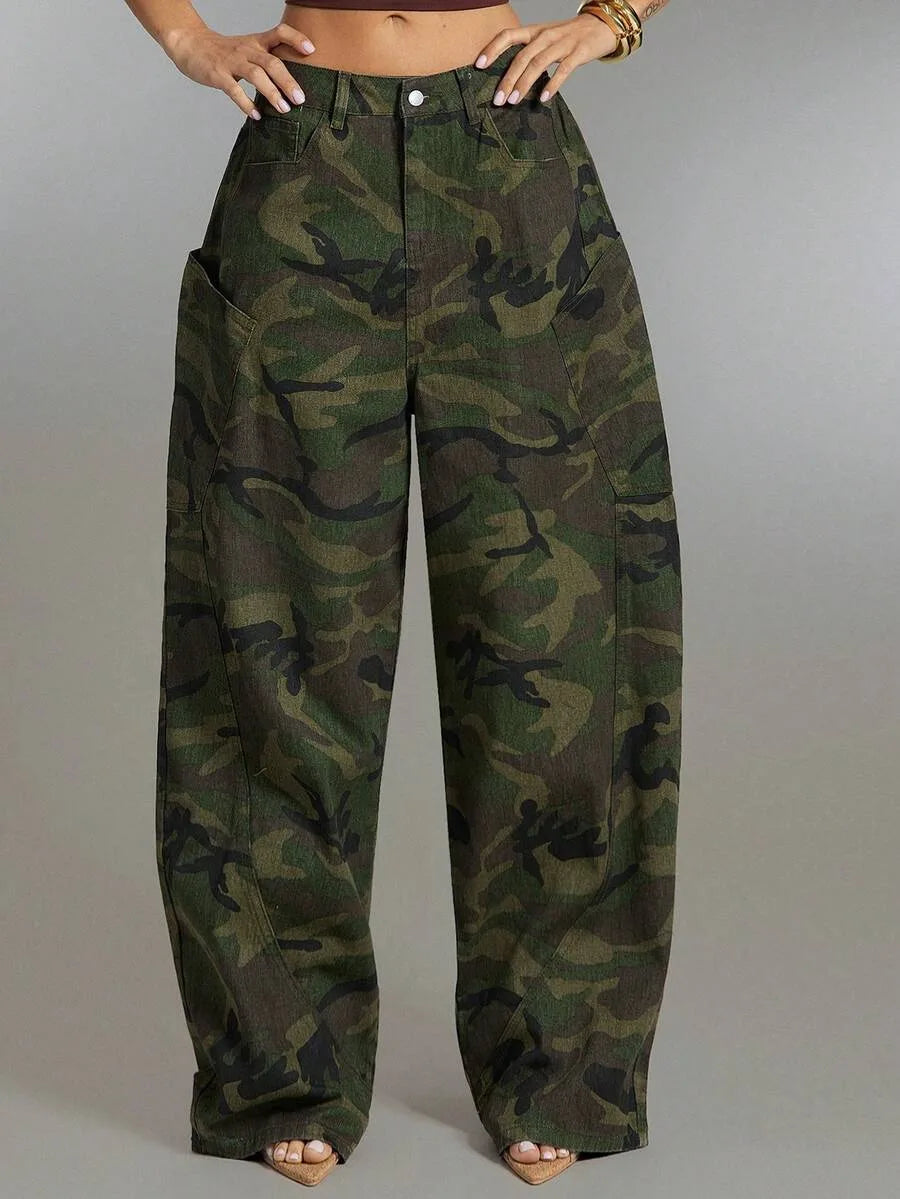 Camouflage Broek Dames Wide Leg