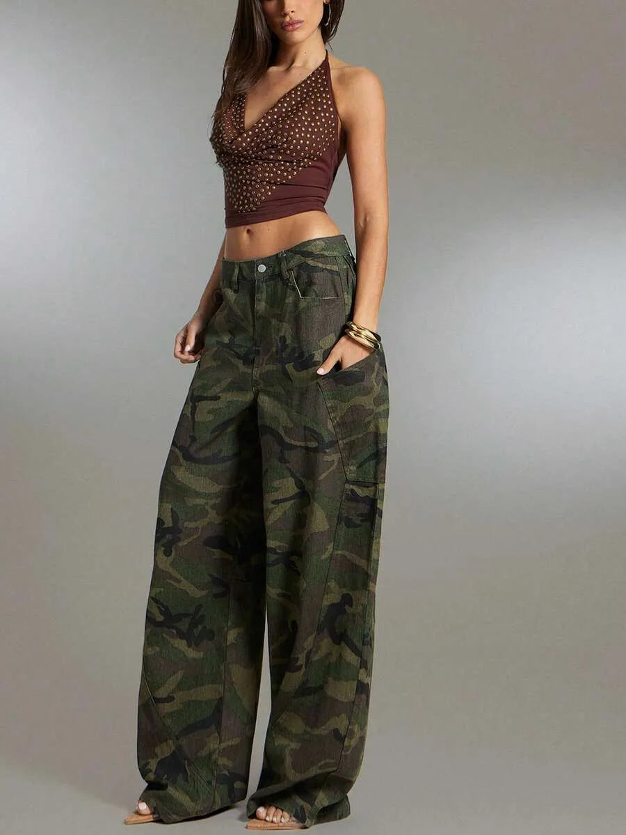 Camouflage Broek Dames Wide Leg