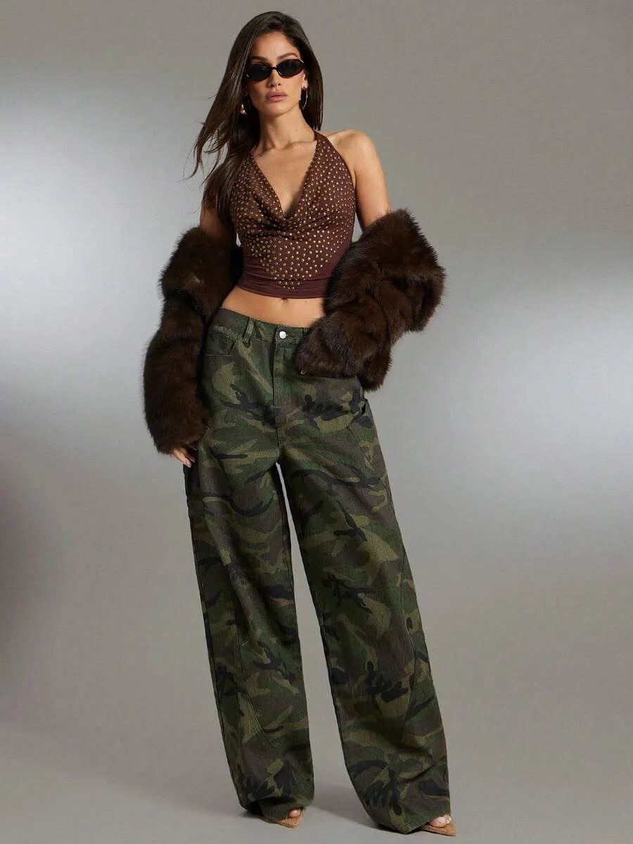 Camouflage Broek Dames Wide Leg