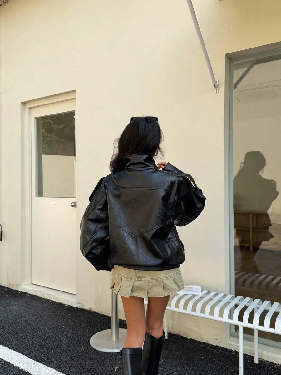 Leren Jas Dames met Asymmetrische Sluiting