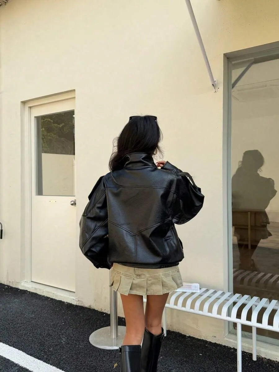 Leren Jas Dames met Asymmetrische Sluiting