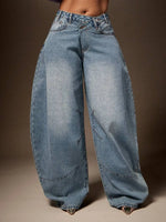 Baggy Jeans Dames met Asymmetrische Taille
