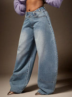 Baggy Jeans Dames met Asymmetrische Taille
