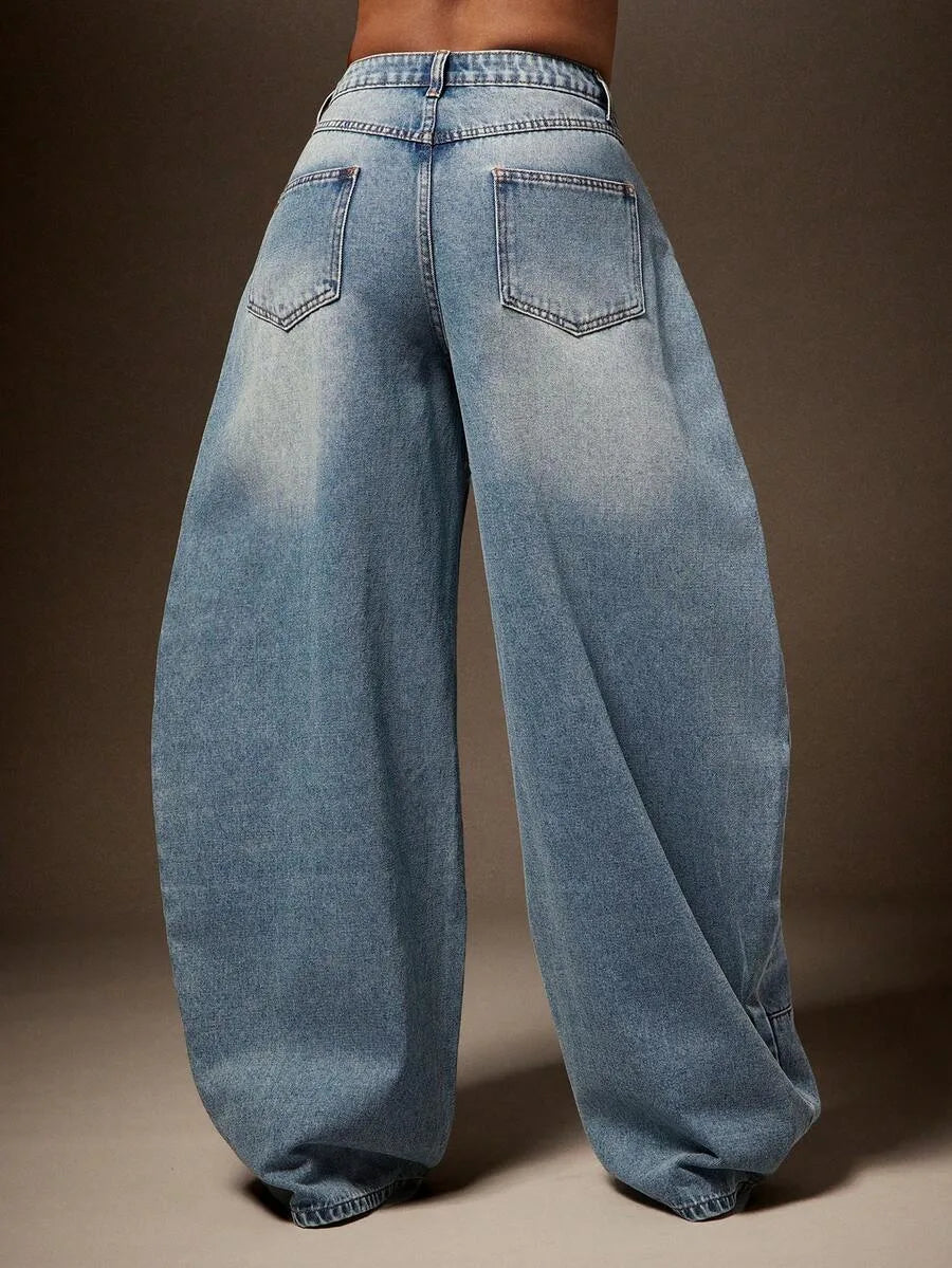 Baggy Jeans Dames met Asymmetrische Taille