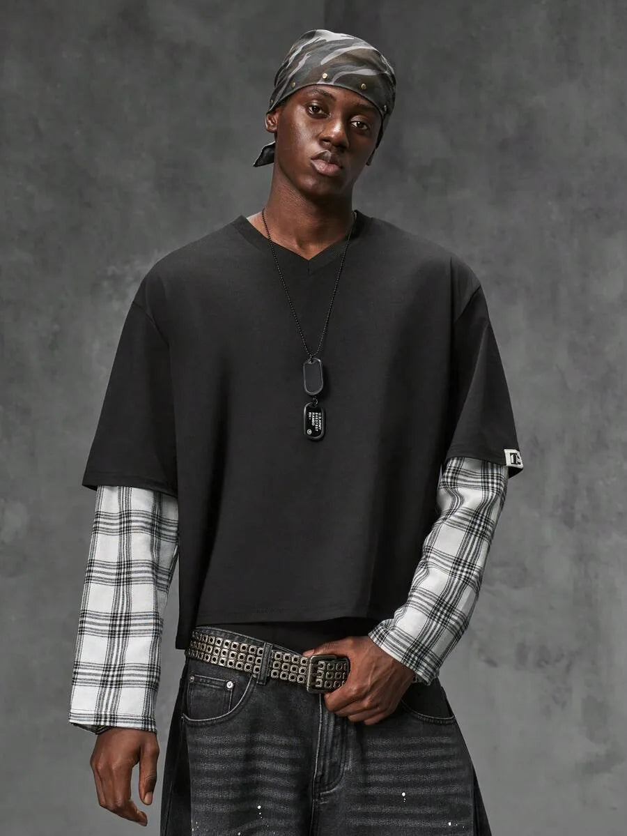 Shirt Heren met Patchwork Mouwen