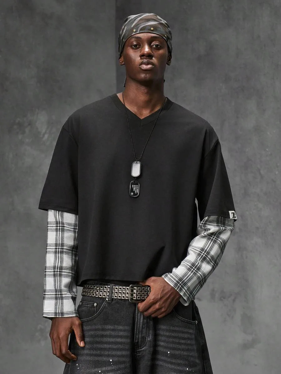Shirt Heren met Patchwork Mouwen