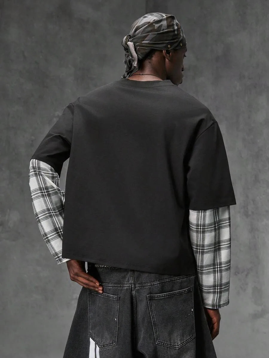 Shirt Heren met Patchwork Mouwen