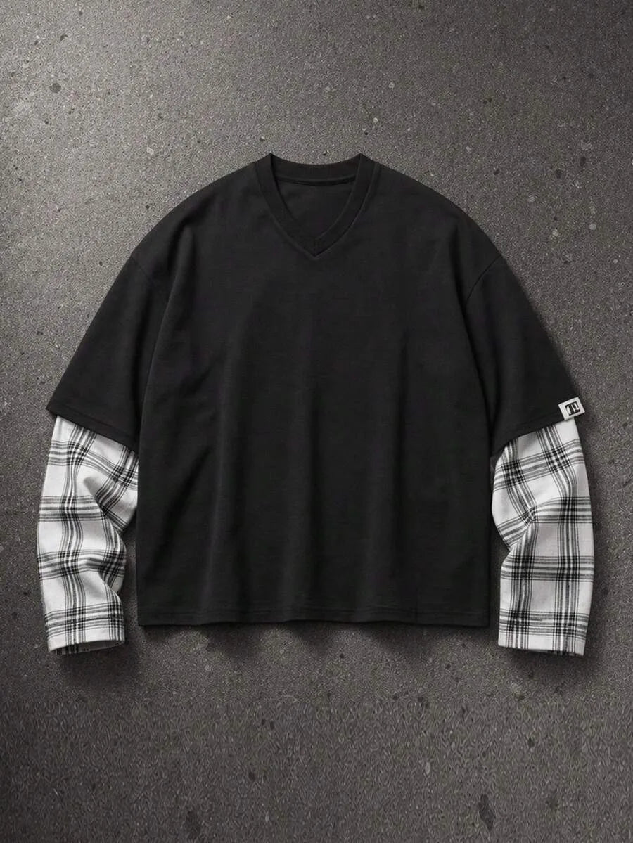 Shirt Heren met Patchwork Mouwen