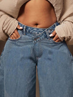 Baggy Jeans Dames met Asymmetrische Taille