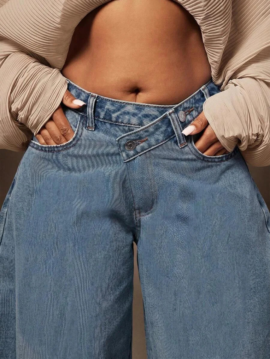 Baggy Jeans Dames met Asymmetrische Taille