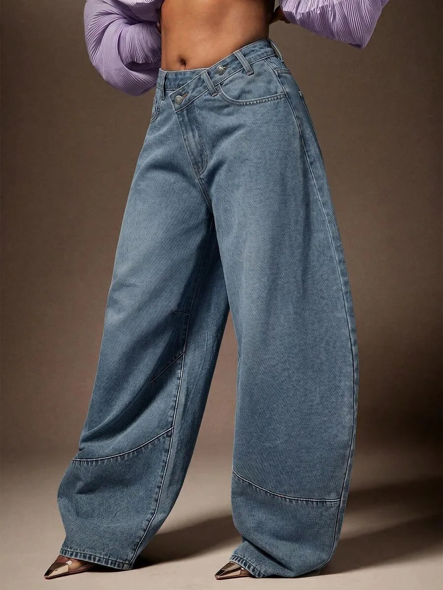 Baggy Jeans Dames met Asymmetrische Taille