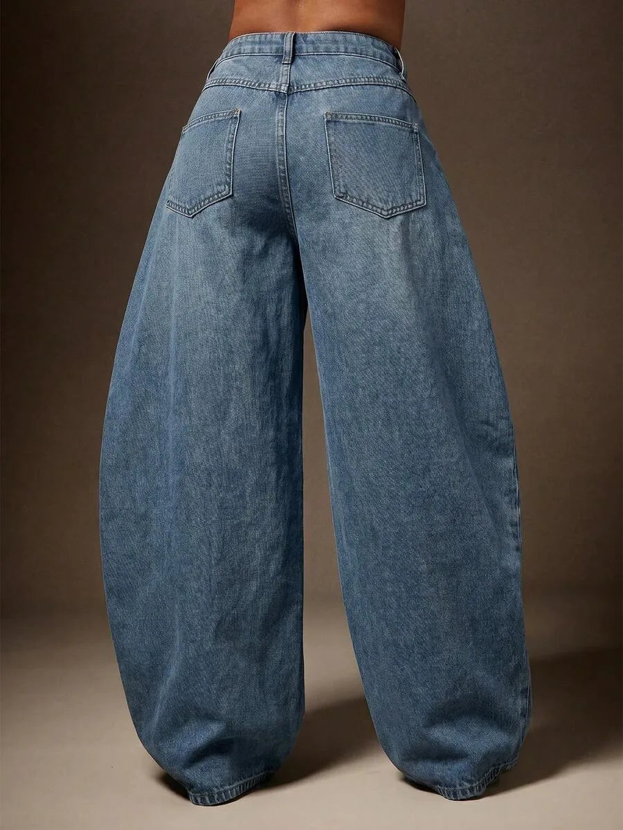 Baggy Jeans Dames met Asymmetrische Taille