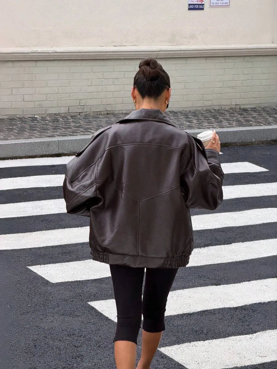 Leren Jas Dames met Asymmetrische Sluiting