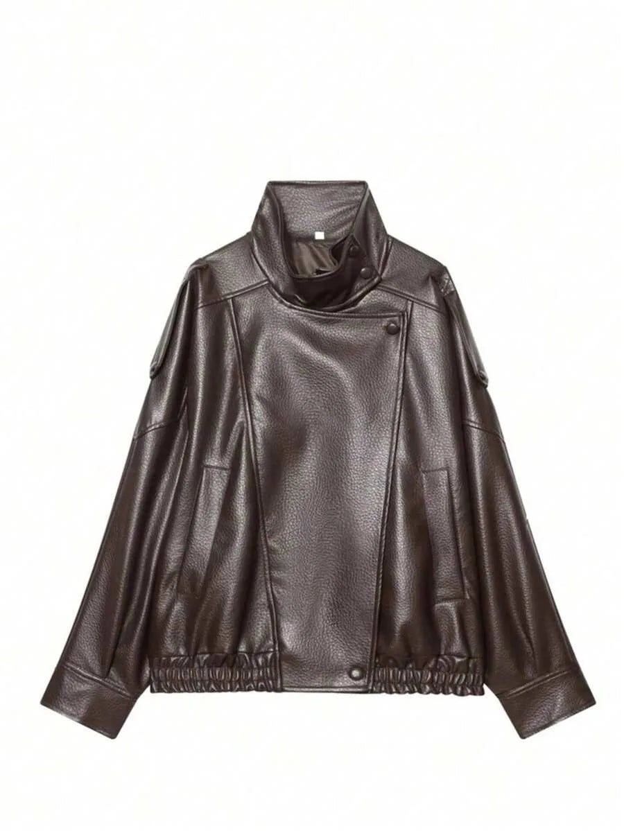 Leren Jas Dames met Asymmetrische Sluiting