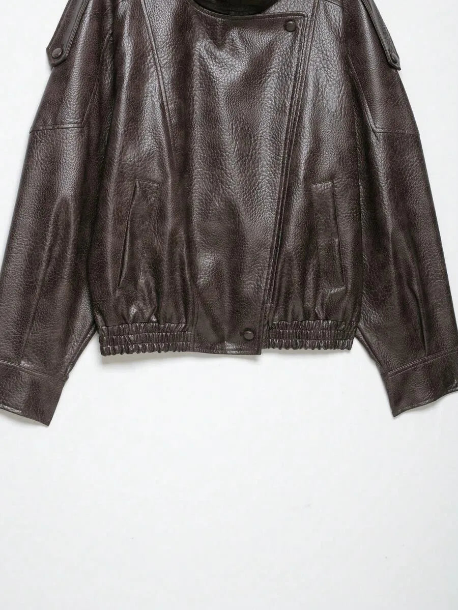 Leren Jas Dames met Asymmetrische Sluiting