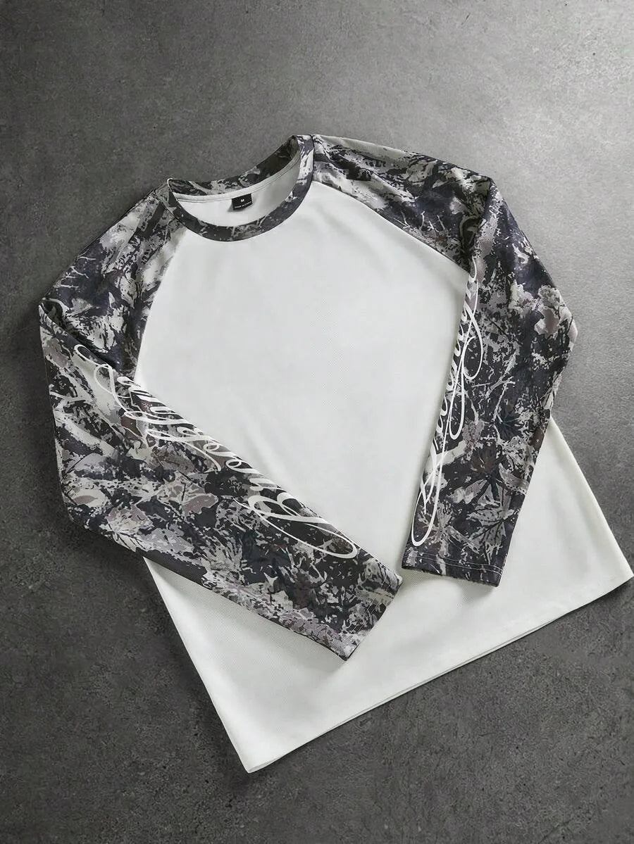 Shirt Heren Raglan met Printmouwen