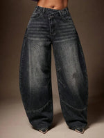 Baggy Jeans Dames met Asymmetrische Taille