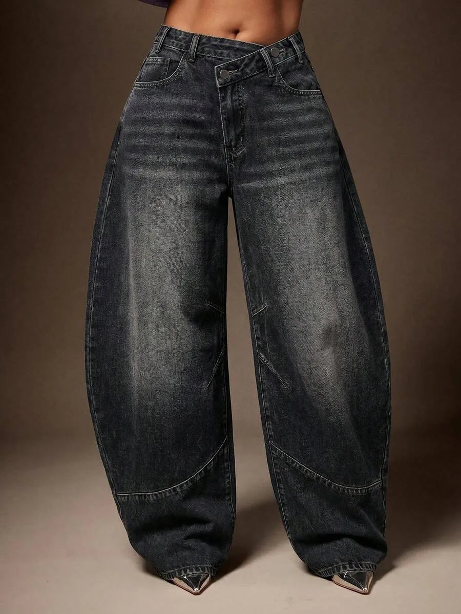 Baggy Jeans Dames met Asymmetrische Taille