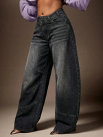 Baggy Jeans Dames met Asymmetrische Taille