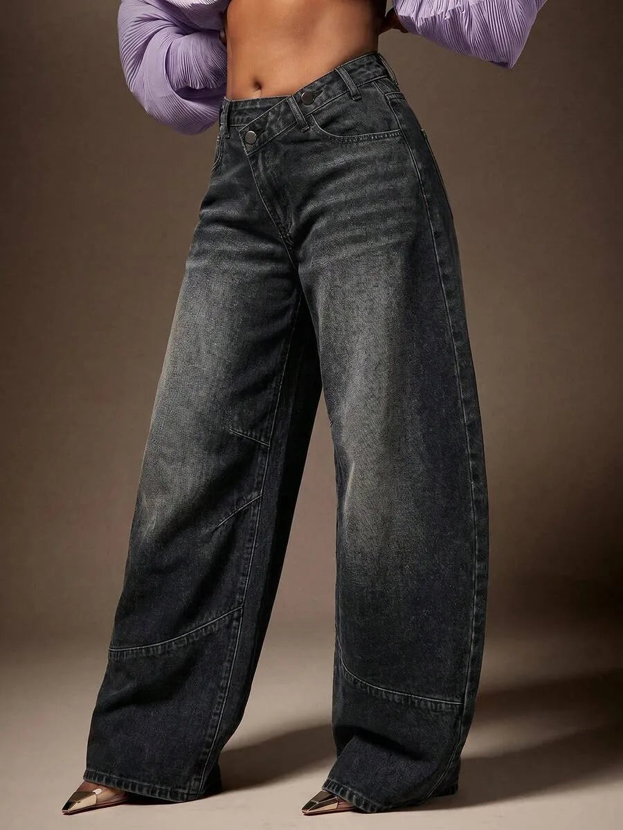 Baggy Jeans Dames met Asymmetrische Taille