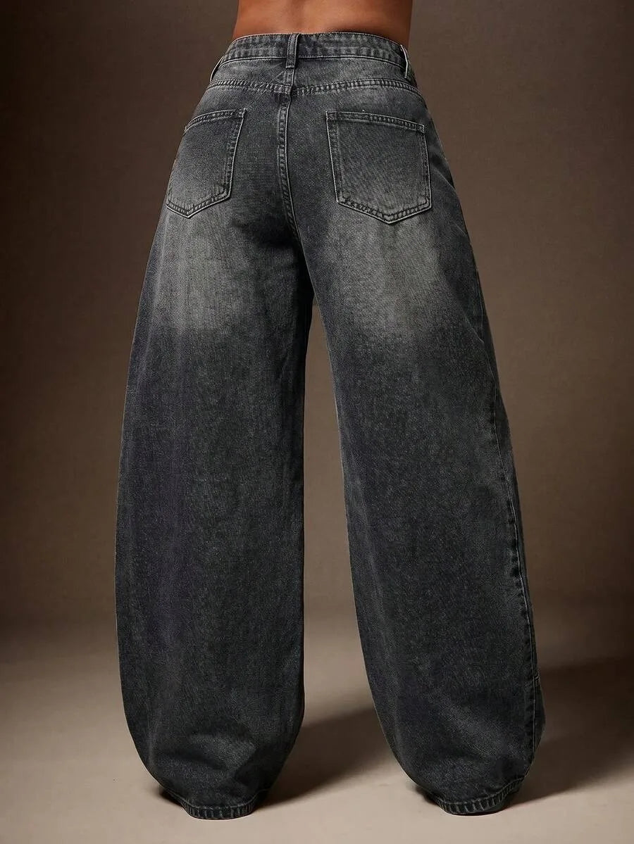 Baggy Jeans Dames met Asymmetrische Taille