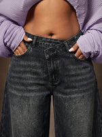 Baggy Jeans Dames met Asymmetrische Taille