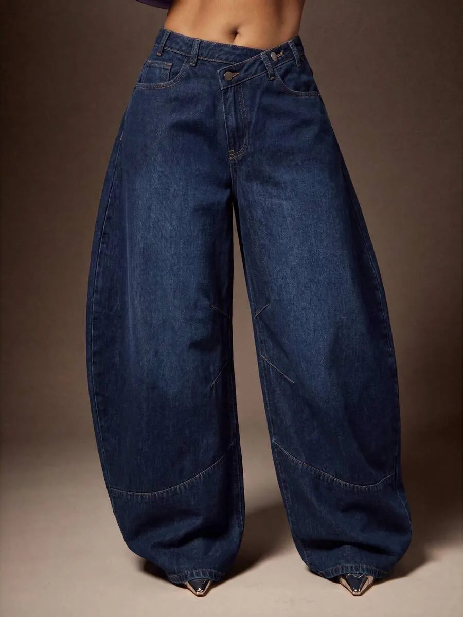 Baggy Jeans Dames met Asymmetrische Taille