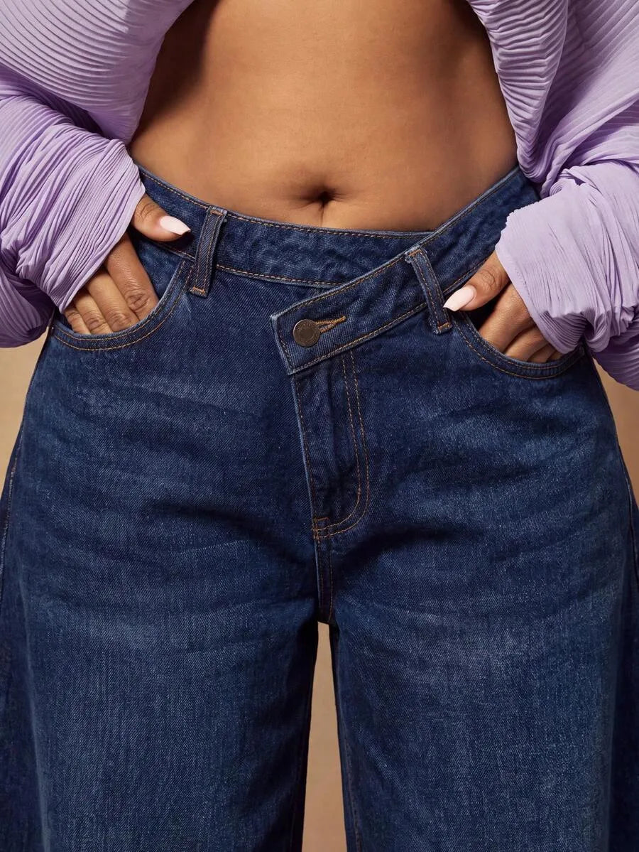Baggy Jeans Dames met Asymmetrische Taille