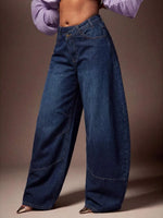 Baggy Jeans Dames met Asymmetrische Taille