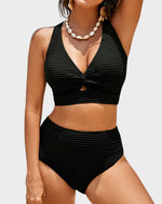 Geribde Bikini Set met Hoge Taille Dames