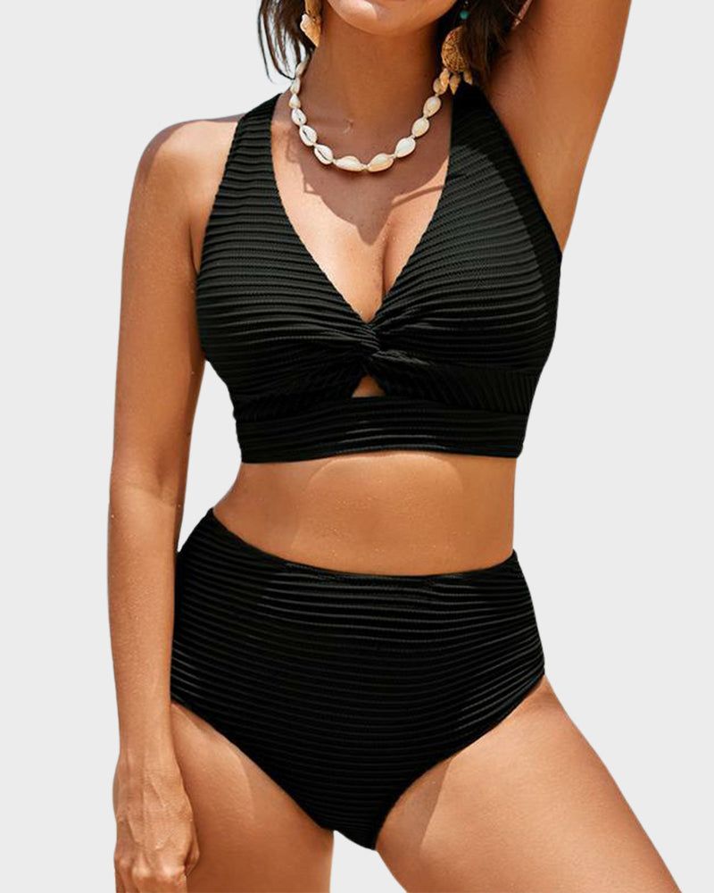 Geribde Bikini Set met Hoge Taille Dames