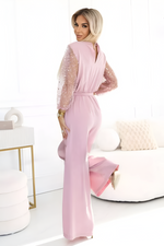Glitter jumpsuit met wijde pijpen Dames
