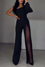 Jumpsuit Dames Asymmetrisch met Glitter Mesh
