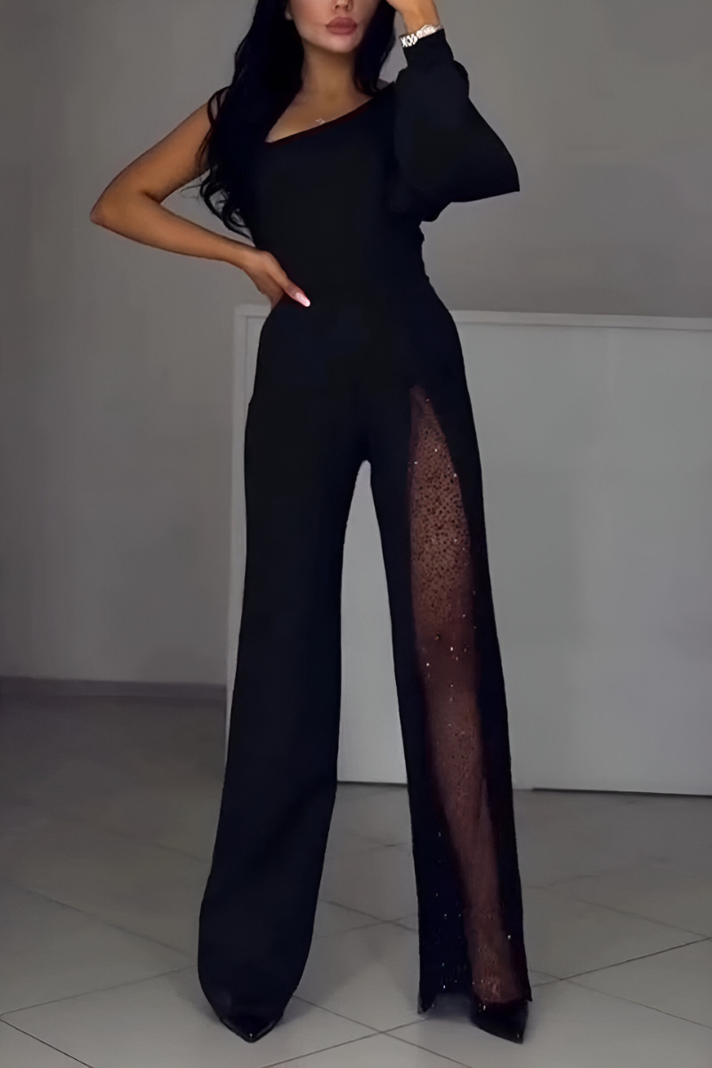 Jumpsuit Dames Asymmetrisch met Glitter Mesh