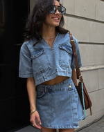 Tweedelige Denim Set met Top en Rok Dames