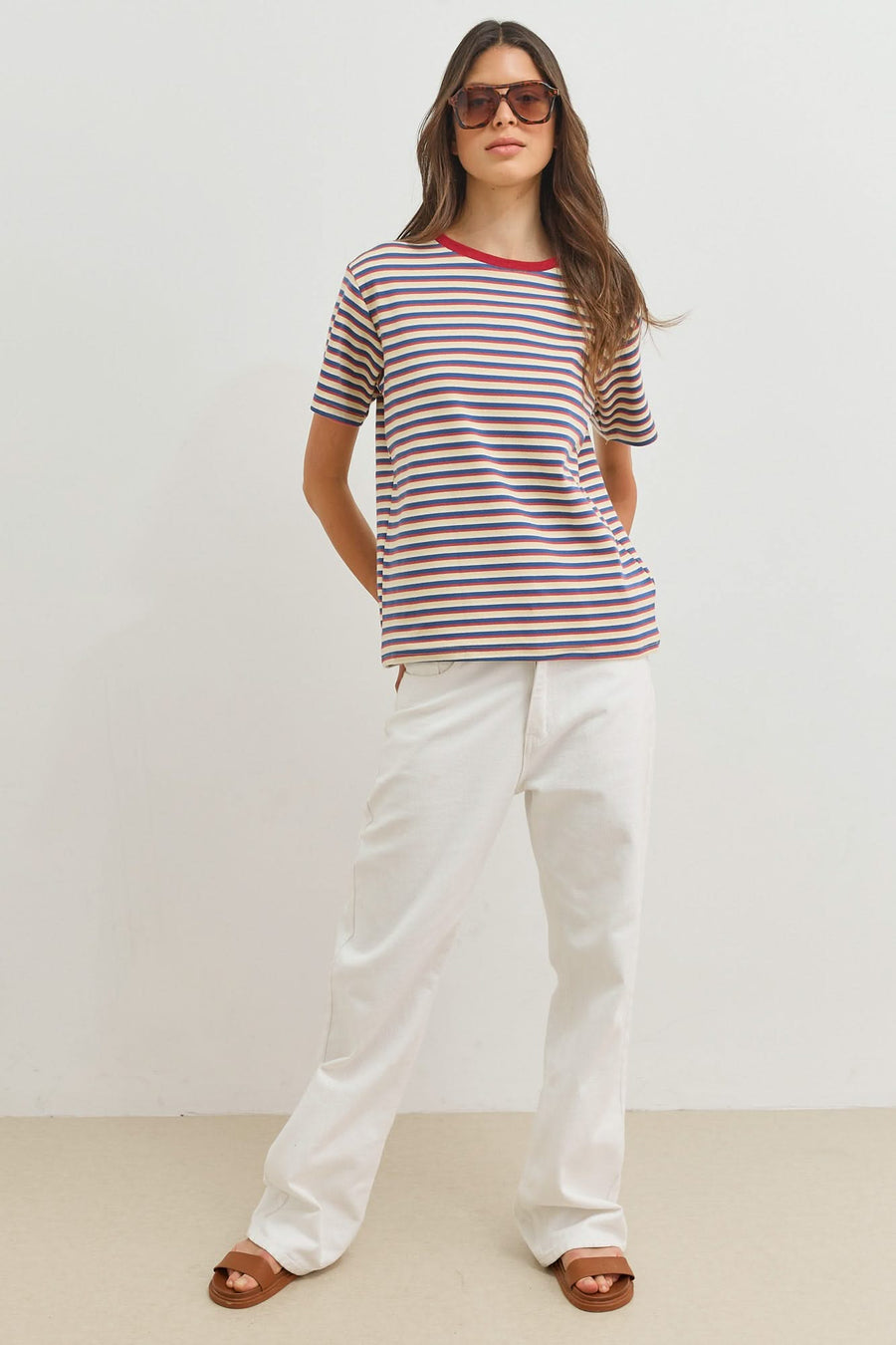 Gestreept T-shirt met Ronde Hals Dames