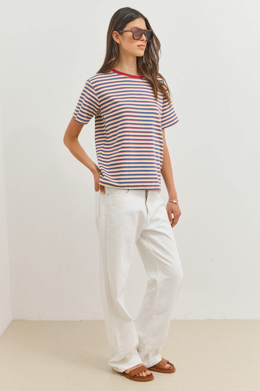 Gestreept T-shirt met Ronde Hals Dames