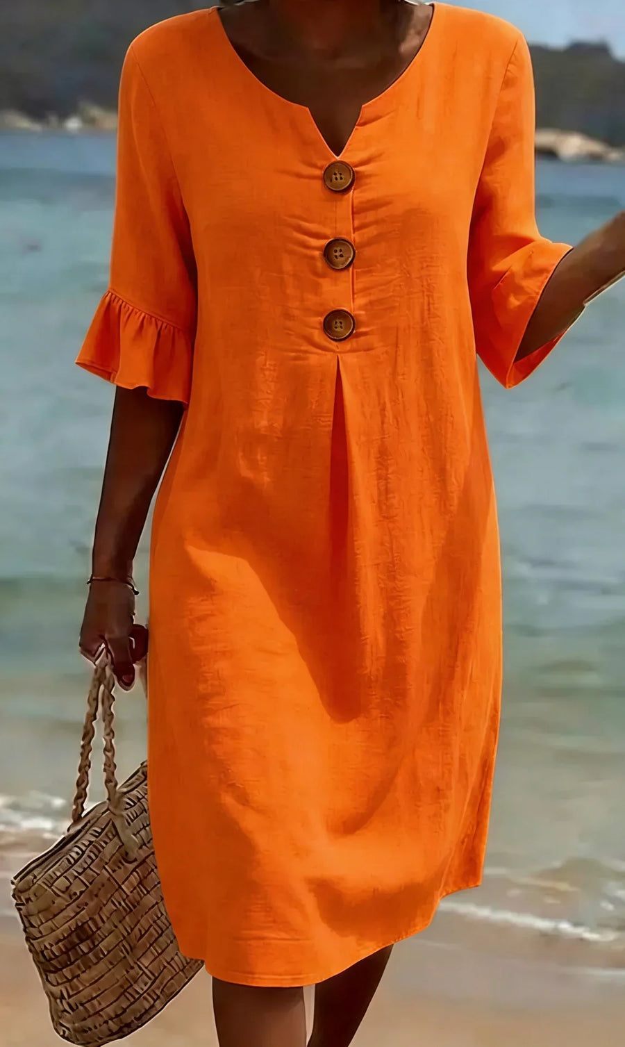 Midi zomerjurk met knoopsluiting Dames