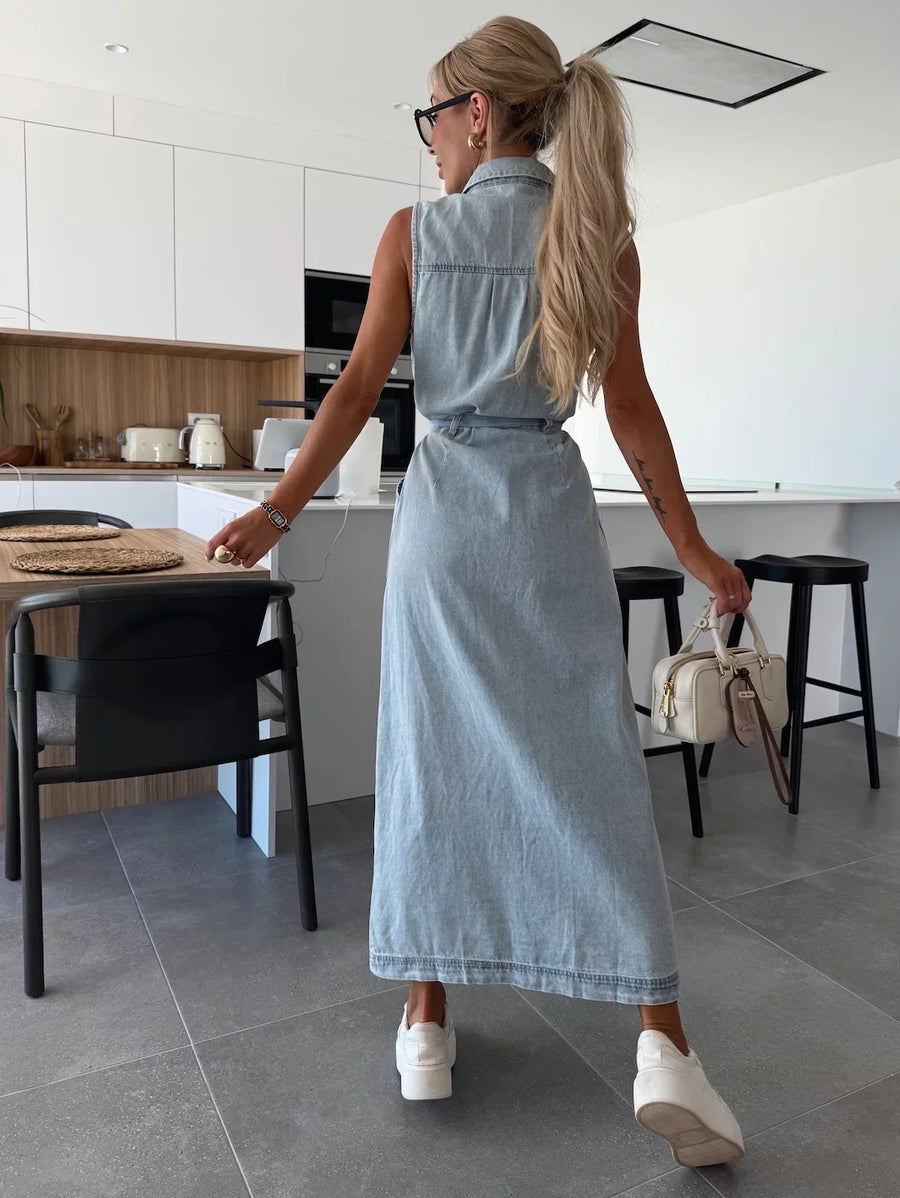 Maxi denim jurk met knopen Dames