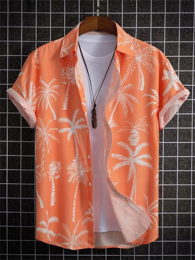 Zomer Overhemd met Korte Mouwen en Tropische Print Heren